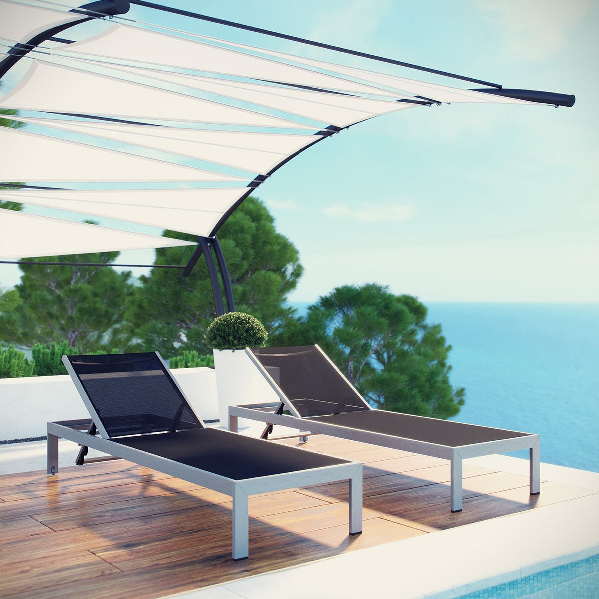 Shore outdoor aluminum chaise set of 2 by Modway with white frames and brown cushions EEI-2472 on Tampa Home & Garden Store