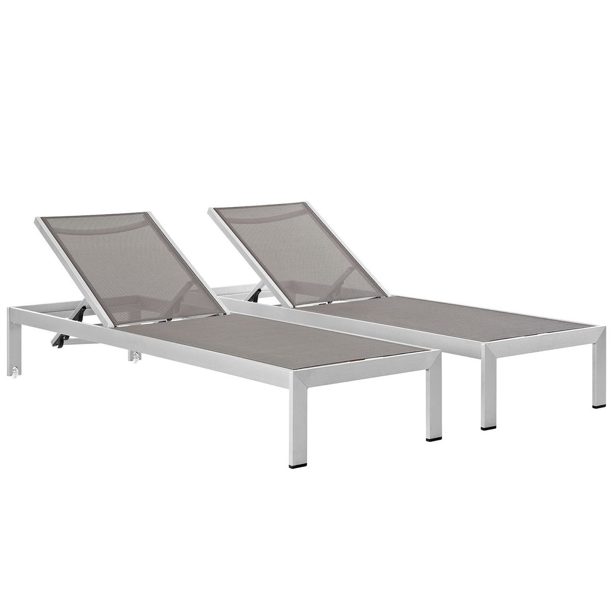 Shore Outdoor Patio Aluminum Chaise Set of 2 with gray mesh fabric on aluminum frame on Tampa Home & Garden Store
