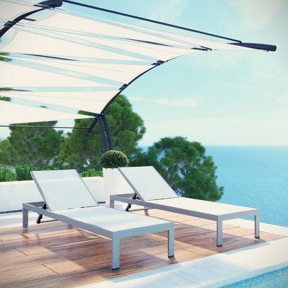 Shore outdoor patio aluminum chaise set of 2 Modway in white on a wooden pool deck on Tampa Home & Garden Store