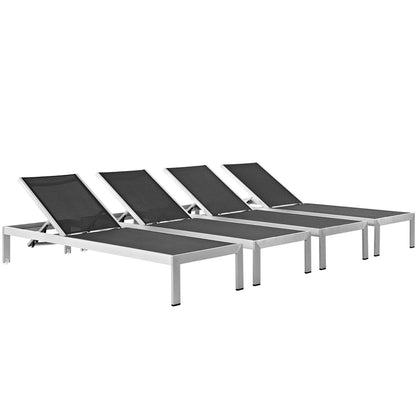 Shore Outdoor Patio Aluminum Chaise Set of 4 by Modway, black mesh loungers with aluminum frames on Tampa Home & Garden Store