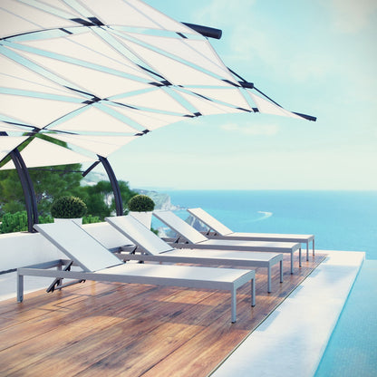 Shore outdoor aluminum chaise lounges set of 4 in white on deck by pool on Tampa Home & Garden Store