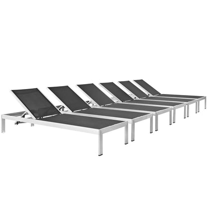 Shore outdoor chaise set of 6 by Modway with black fabric seats and aluminum frames on Tampa Home & Garden Store