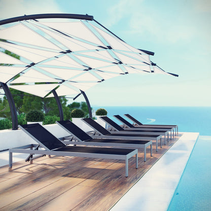 Shore Patio Aluminum Chaise Set of 6 by Modway with black cushions gray frames poolside on Tampa Home & Garden Store