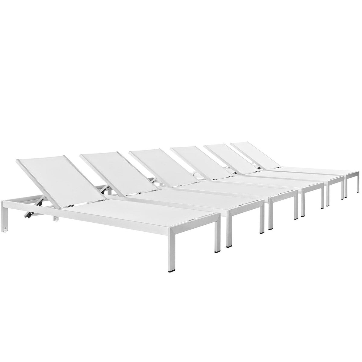 Shore Outdoor Patio Aluminum Chaise Set of 6 in white metal frames for outdoor use on Tampa Home & Garden Store