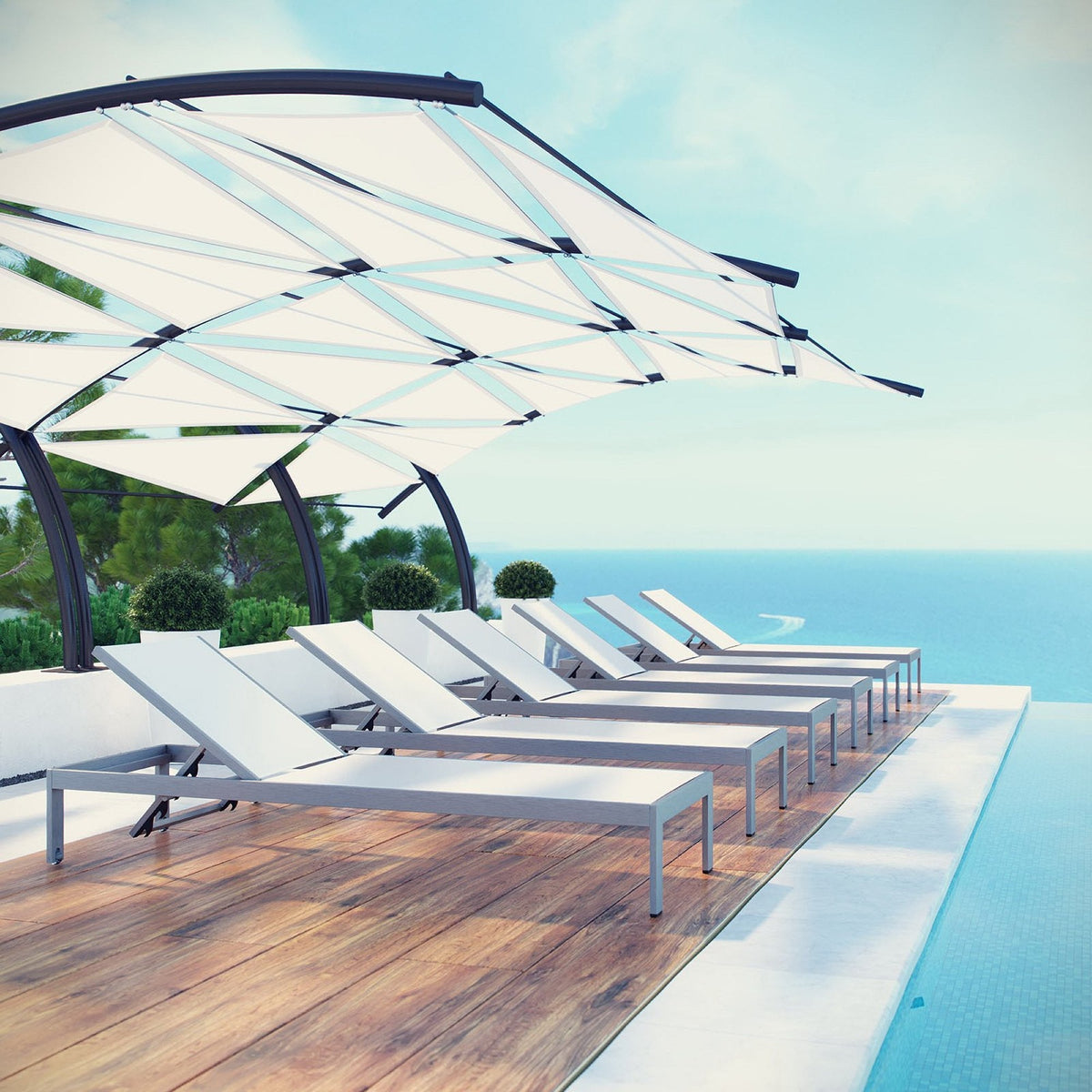 Shore Outdoor Patio Aluminum Chaise Set of 6 white lounges by Modway on Tampa Home & Garden Store