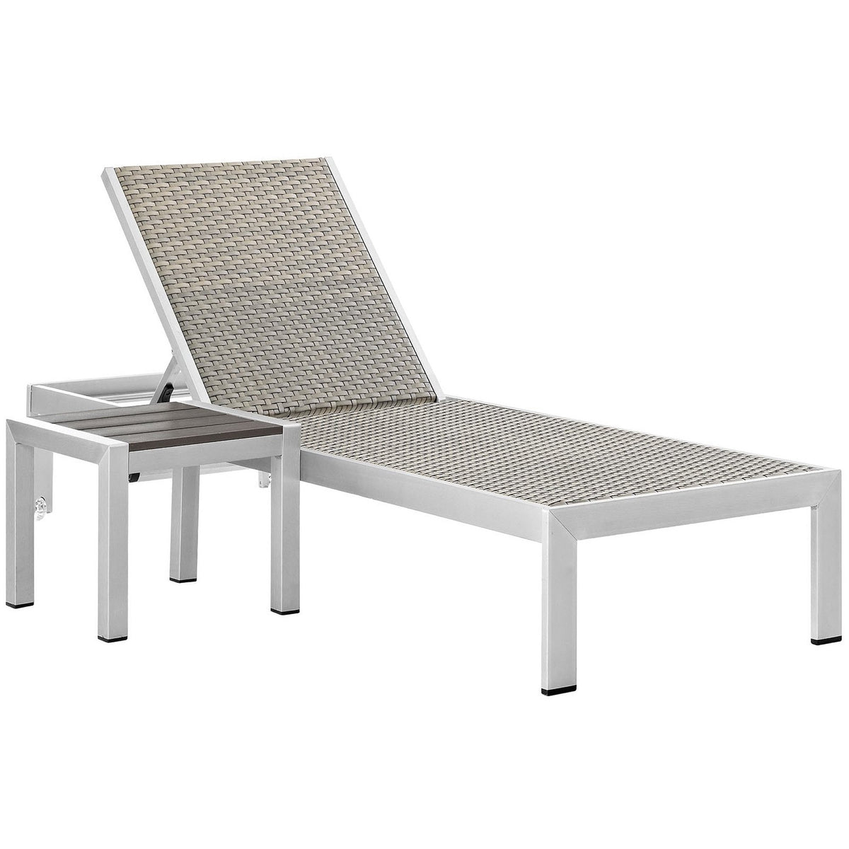 Shore 2-piece outdoor patio set with tan wicker lounge chair and gray metal table on Tampa Home & Garden Store