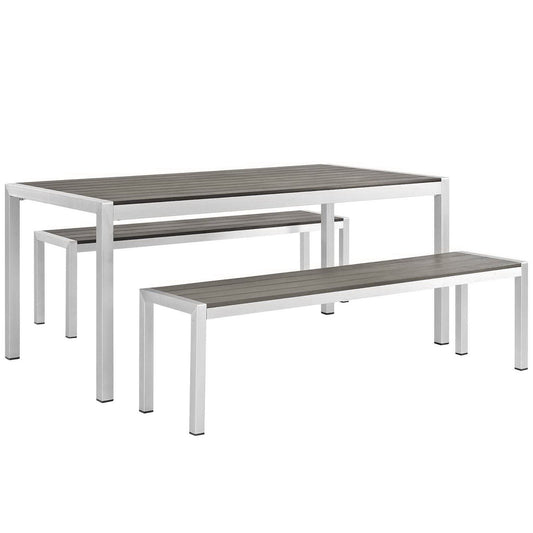 Shore 3-Piece outdoor patio aluminum dining set by Modway with white frame and brown slats on Tampa Home & Garden Store