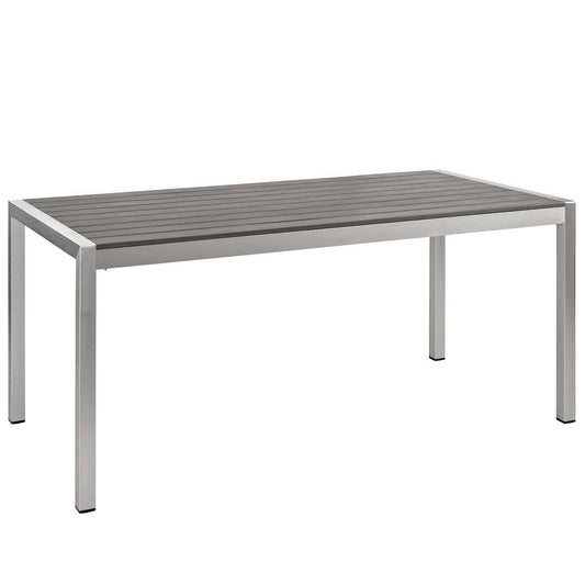 Shore 3 Piece Outdoor Patio Aluminum Dining Table by Modway with gray slatted top on Tampa Home & Garden Store
