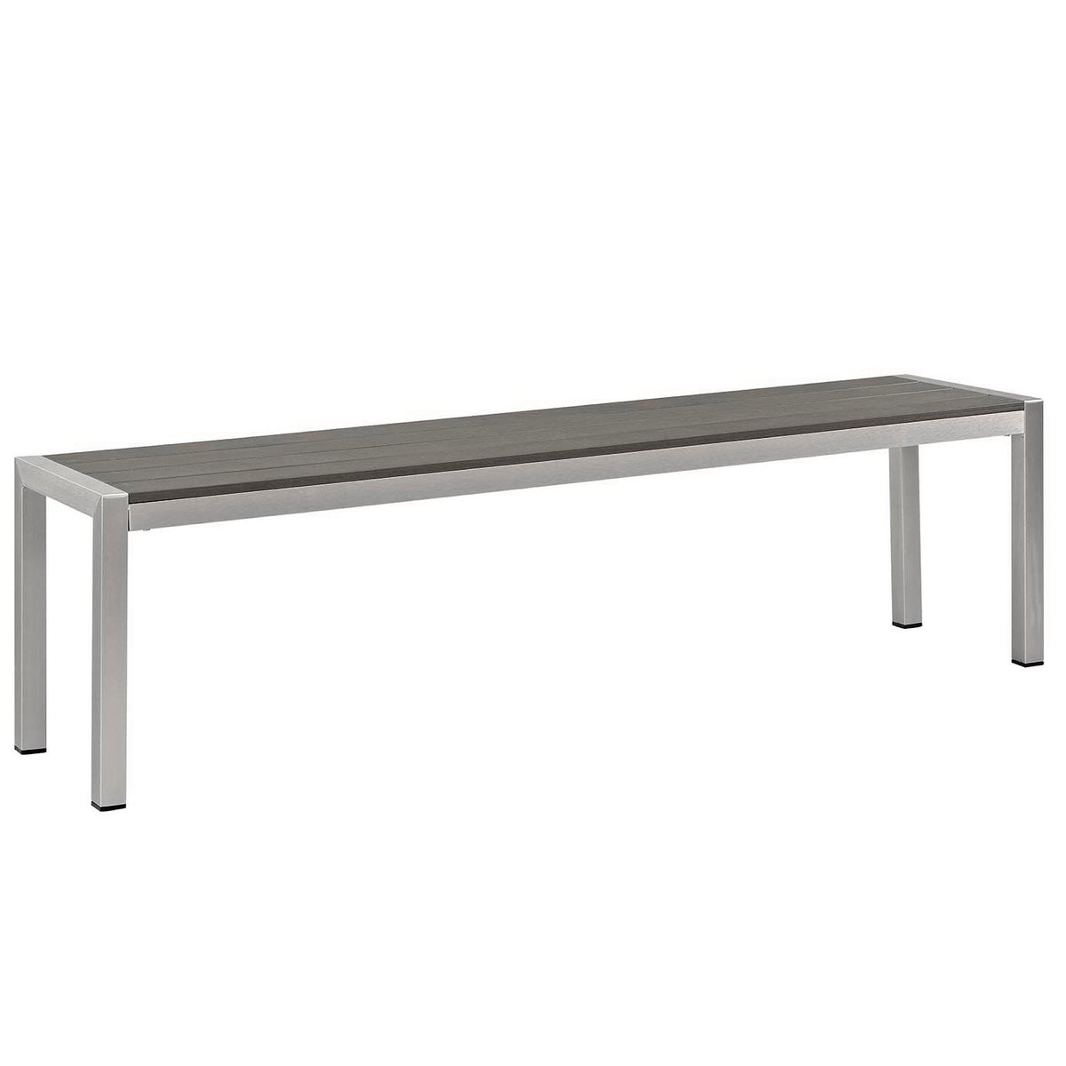 Modway Shore 3pc Outdoor Aluminum Dining Set with dark slat top and silver frame on Tampa Home & Garden Store