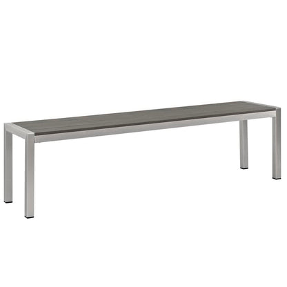 Modway Shore 3pc Outdoor Aluminum Dining Set with dark slat top and silver frame on Tampa Home & Garden Store