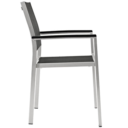 Shore 5 Piece Outdoor Aluminum Dining Set chair closeup with black fabric seat on Tampa Home & Garden Store