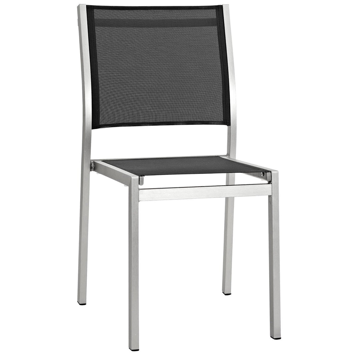 Shore outdoor aluminum dining chair with black mesh back and seat, silver frame on Tampa Home & Garden Store