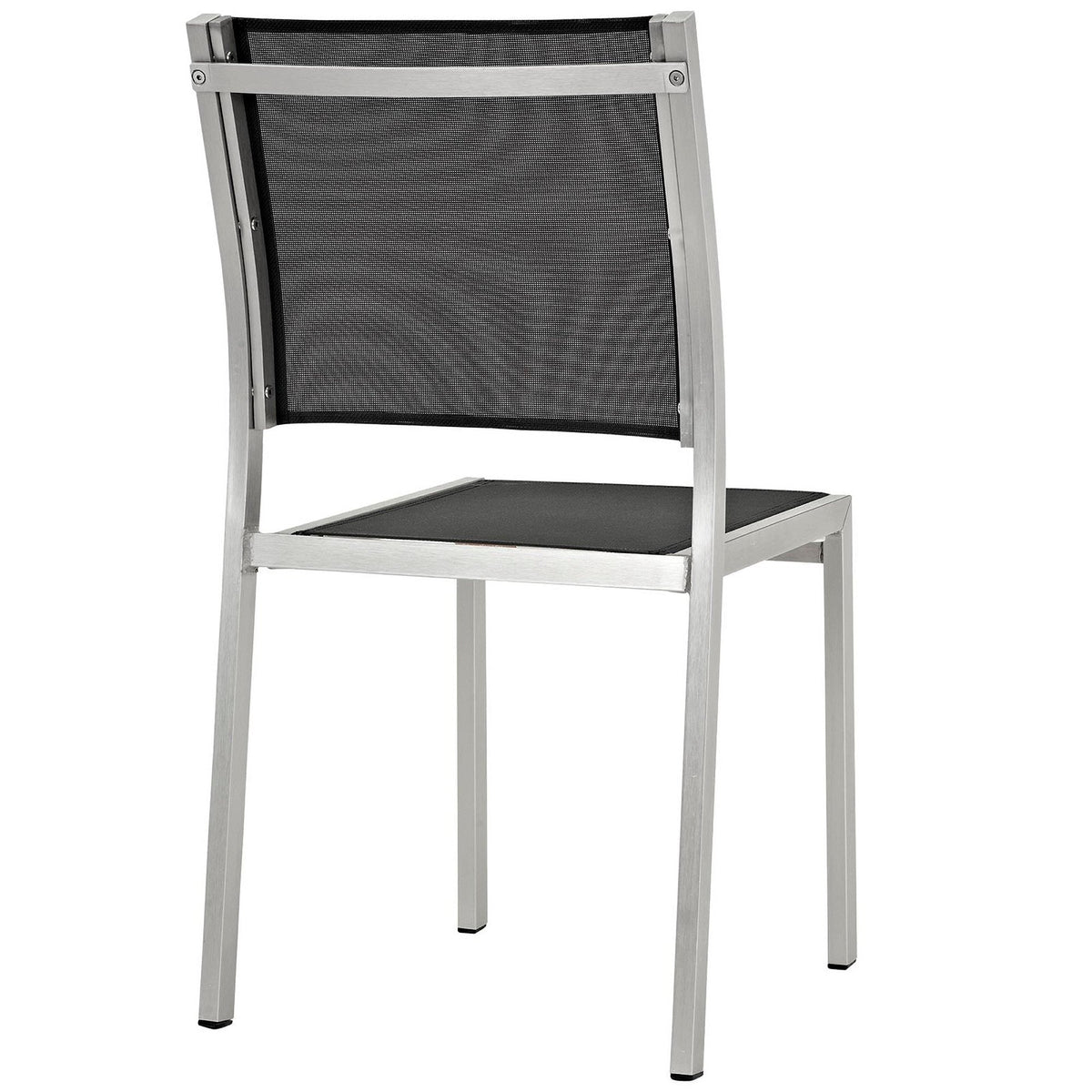 Shore outdoor aluminum dining chair by Modway with black mesh back and seat, silver frame on Tampa Home & Garden Store