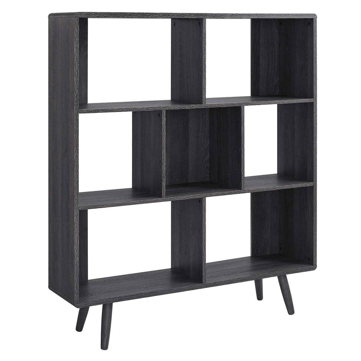 Transmit 7-shelf wood grain bookcase by Modway in dark charcoal with open cubby shelves on Tampa Home & Garden Store