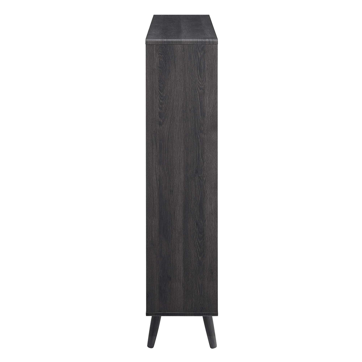 Transmit 7 Shelf Wood Grain Bookcase dark wood grain finish with angled legs by HouseOfZazla on Tampa Home & Garden Store