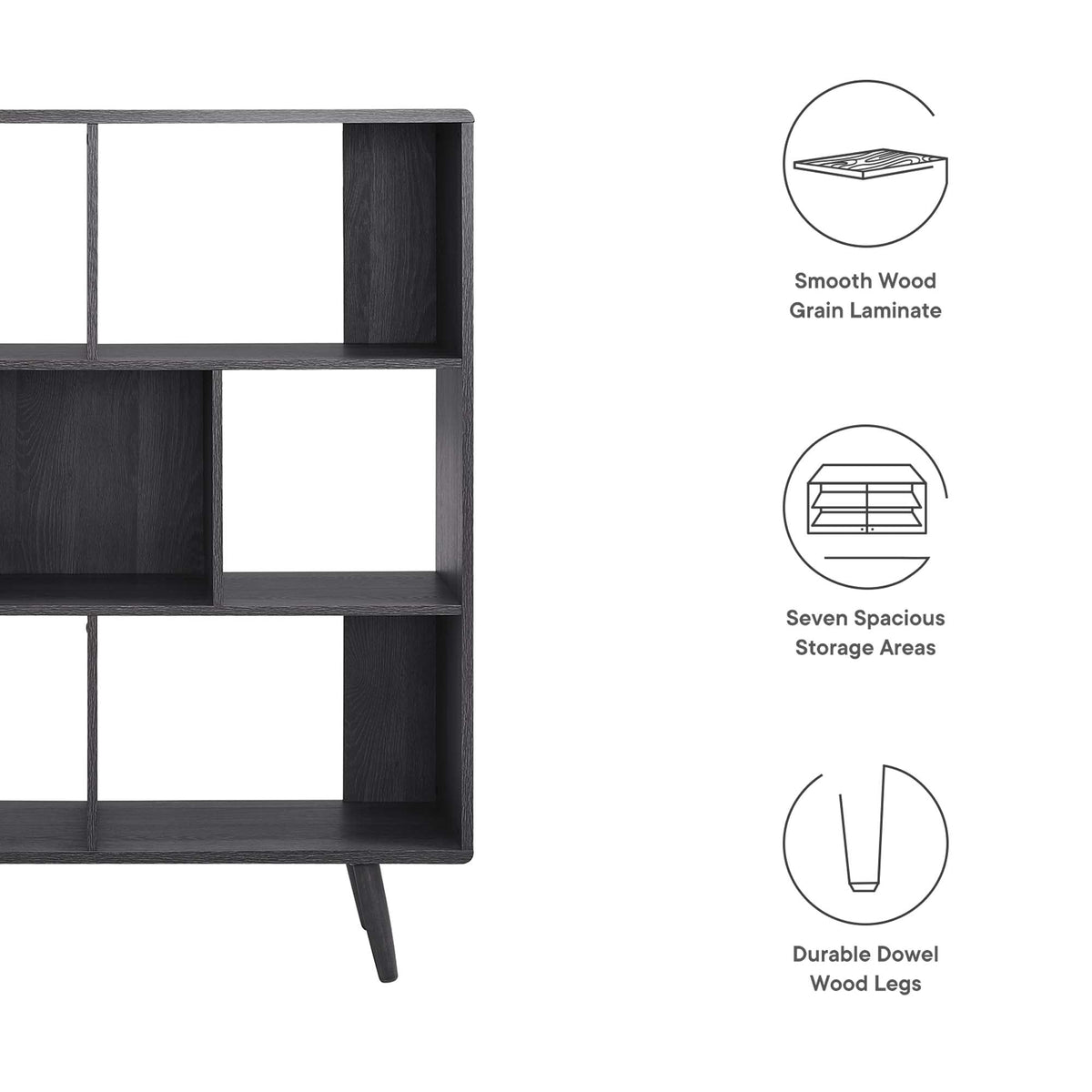 Transmit 7-Shelf Wood Grain Bookcase in dark laminate by HouseOfZazla for living room on Tampa Home & Garden Store