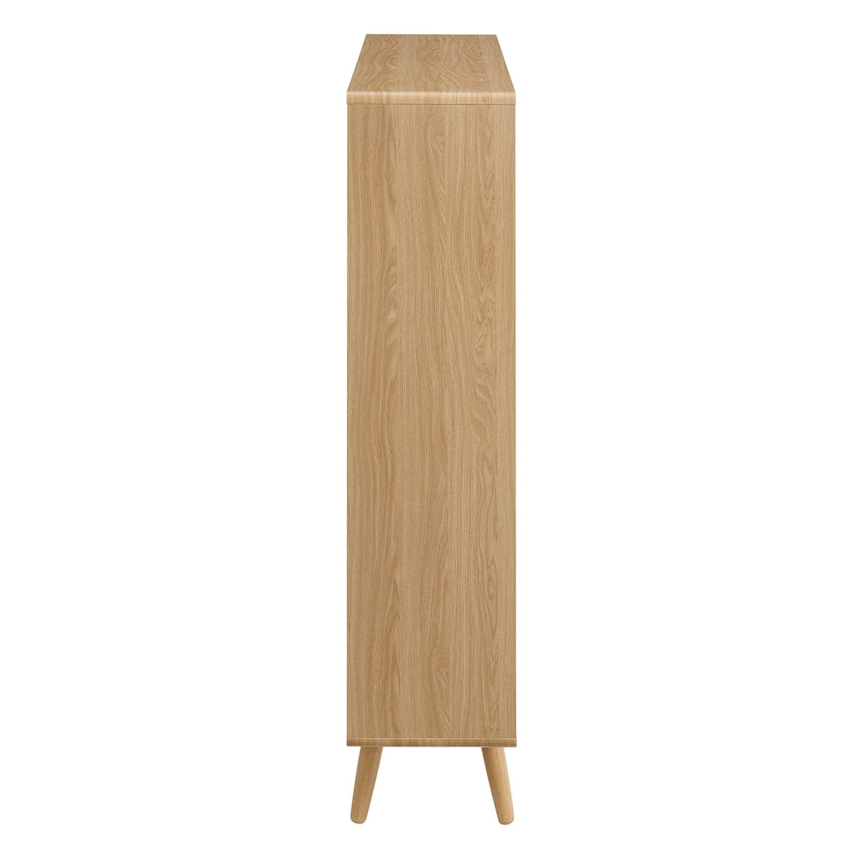 Transmit 7 Shelf Wood Grain Bookcase in light oak finish with mid-century legs on Tampa Home & Garden Store