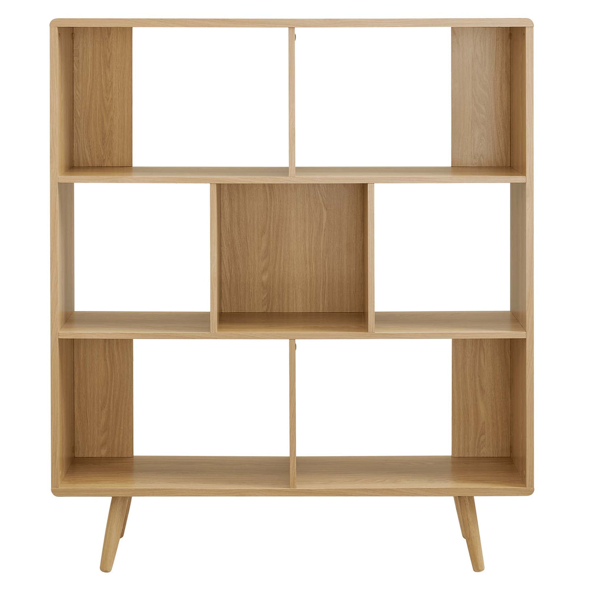 Transmit 7 Shelf Wood Grain Bookcase in light oak finish with open cubby compartments on Tampa Home & Garden Store