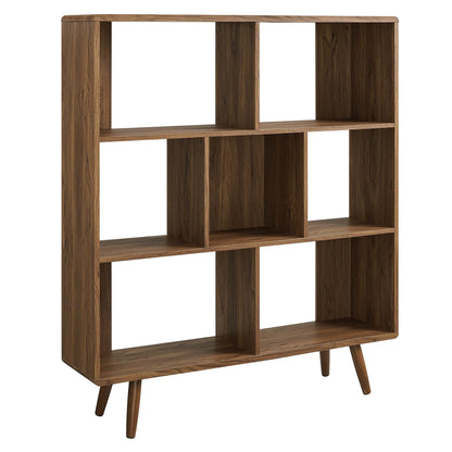 Transmit 7 Shelf Wood Grain Bookcase by Modway in warm brown finish with open cubbies on Tampa Home & Garden Store