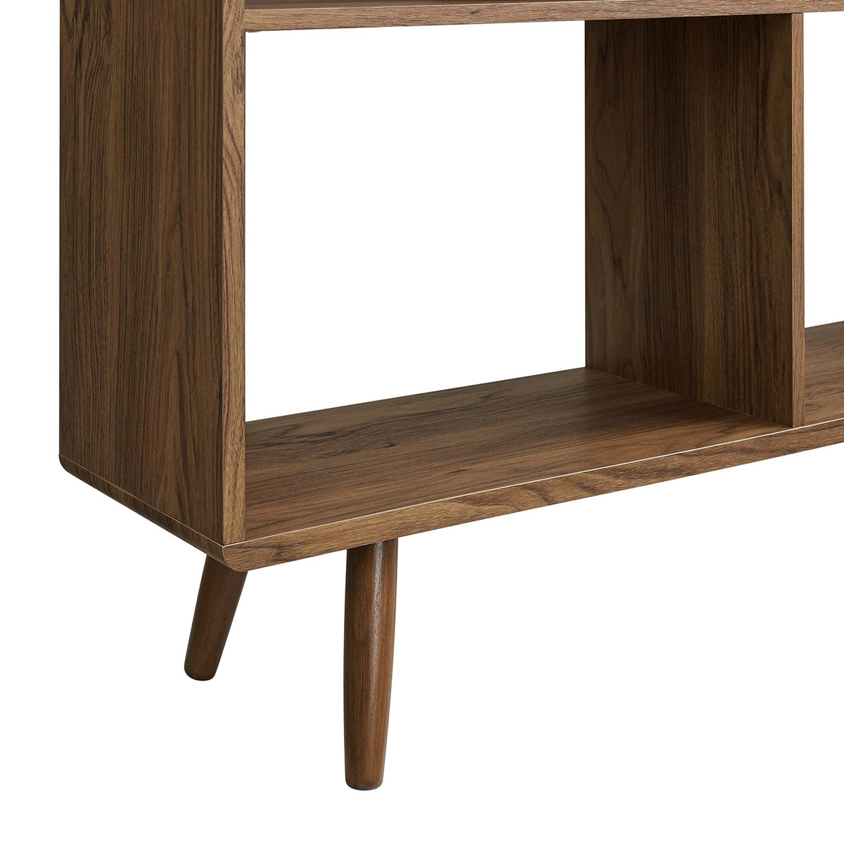 Transmit 7 Shelf Wood Grain Bookcase by Modway in warm brown wood finish with tapered legs on Tampa Home & Garden Store