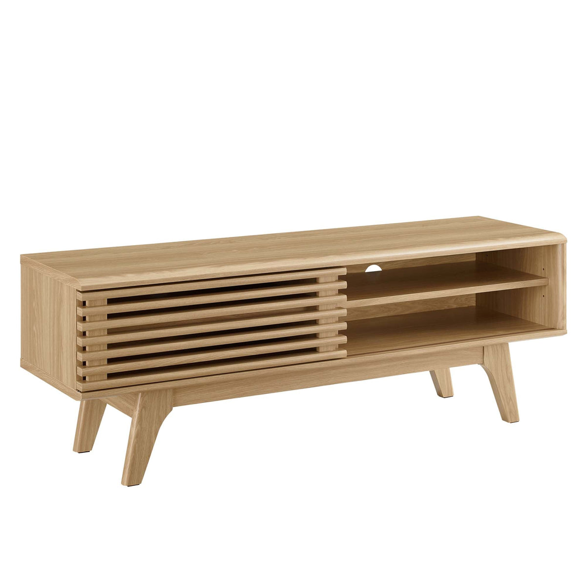 Render TV Stand by Modway in natural oak with slatted front and open storage shelves on Tampa Home & Garden Store