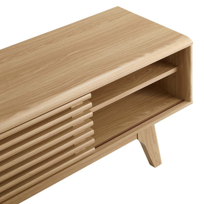 Render TV Stand by Modway, natural oak wood with slatted shelves for living room on Tampa Home & Garden Store