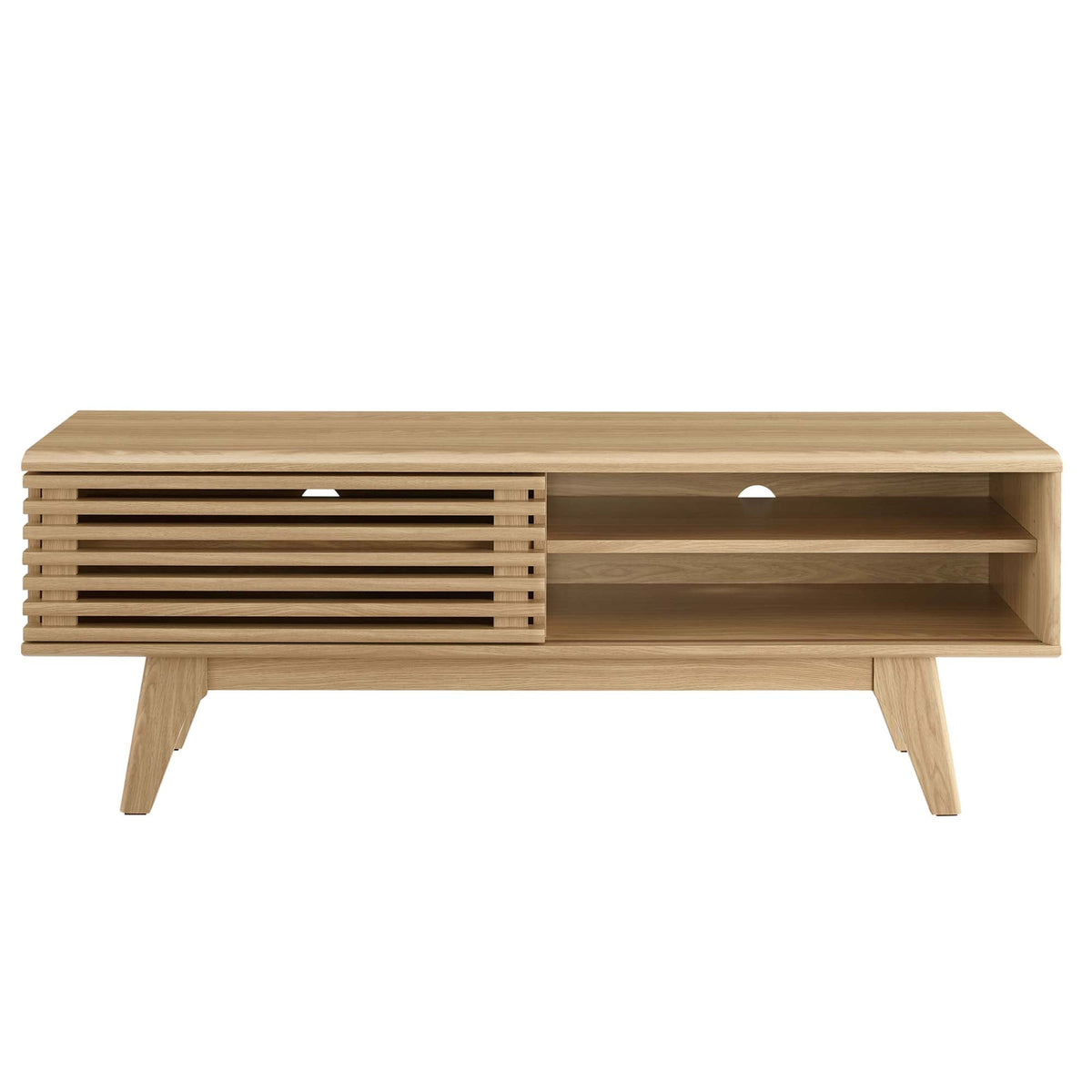 Render TV Stand Modway, natural wood finish with slatted panels, living room furniture set on Tampa Home & Garden Store