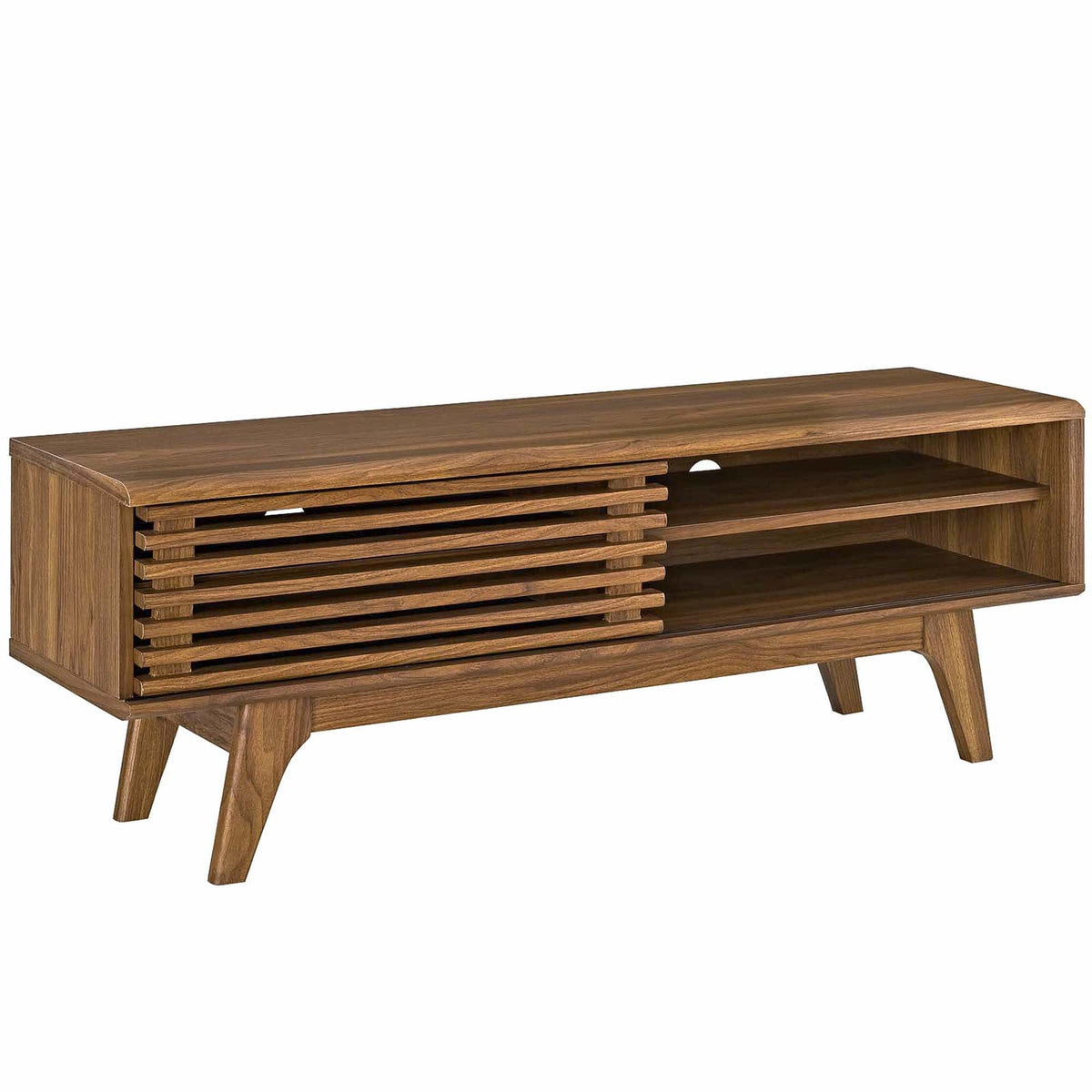 Render TV Stand by Modway in warm brown wood with slatted doors and open shelf on Tampa Home & Garden Store