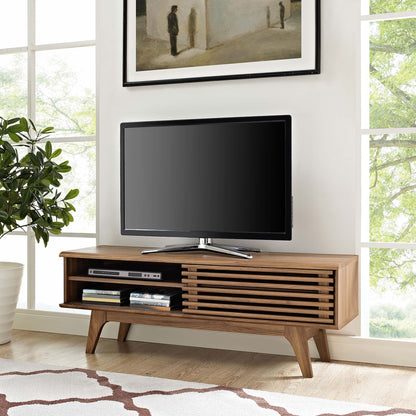 Render TV Stand by Modway in warm wood with slatted sides and open shelves on Tampa Home & Garden Store