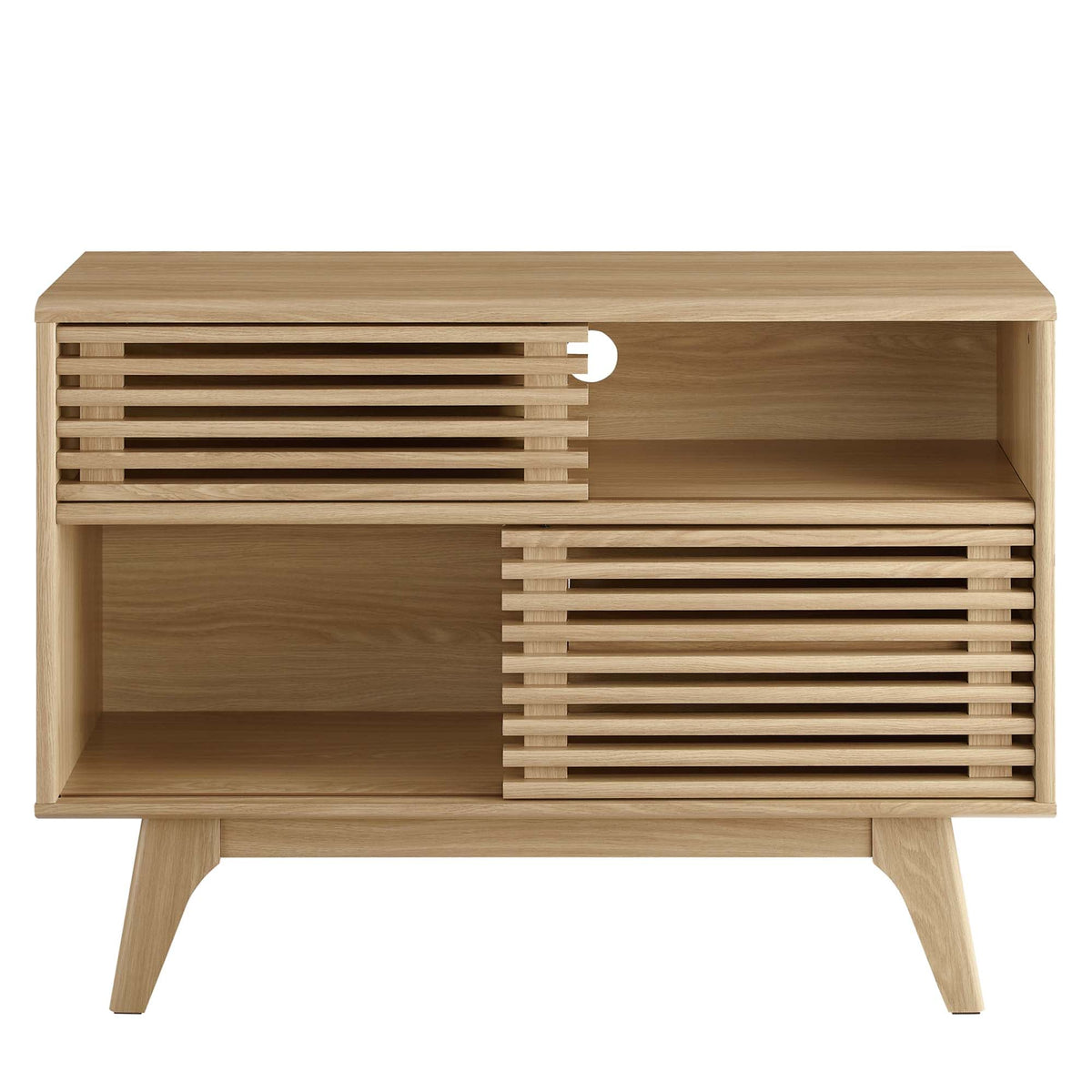 Render Display Stand by Modway in natural oak with slatted panels for the living room on Tampa Home & Garden Store