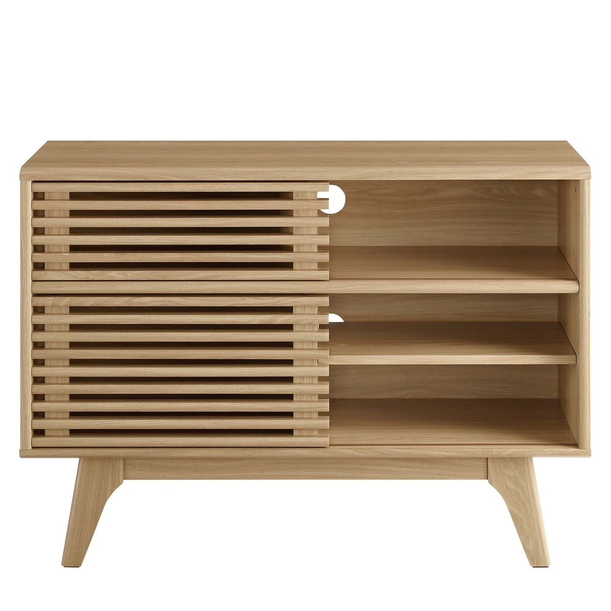 Render Display Stand by Modway in light oak wood with slatted front and open shelf on Tampa Home & Garden Store