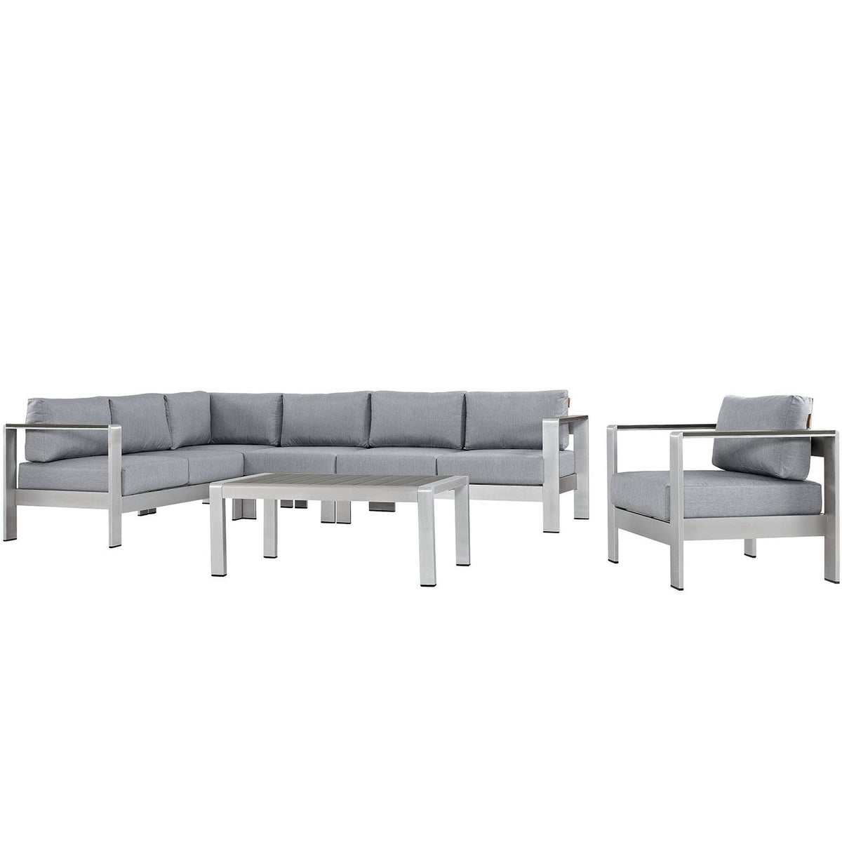 Shore six-piece outdoor sofa set with aluminum frame and gray cushions HouseOfZazla on Tampa Home & Garden Store