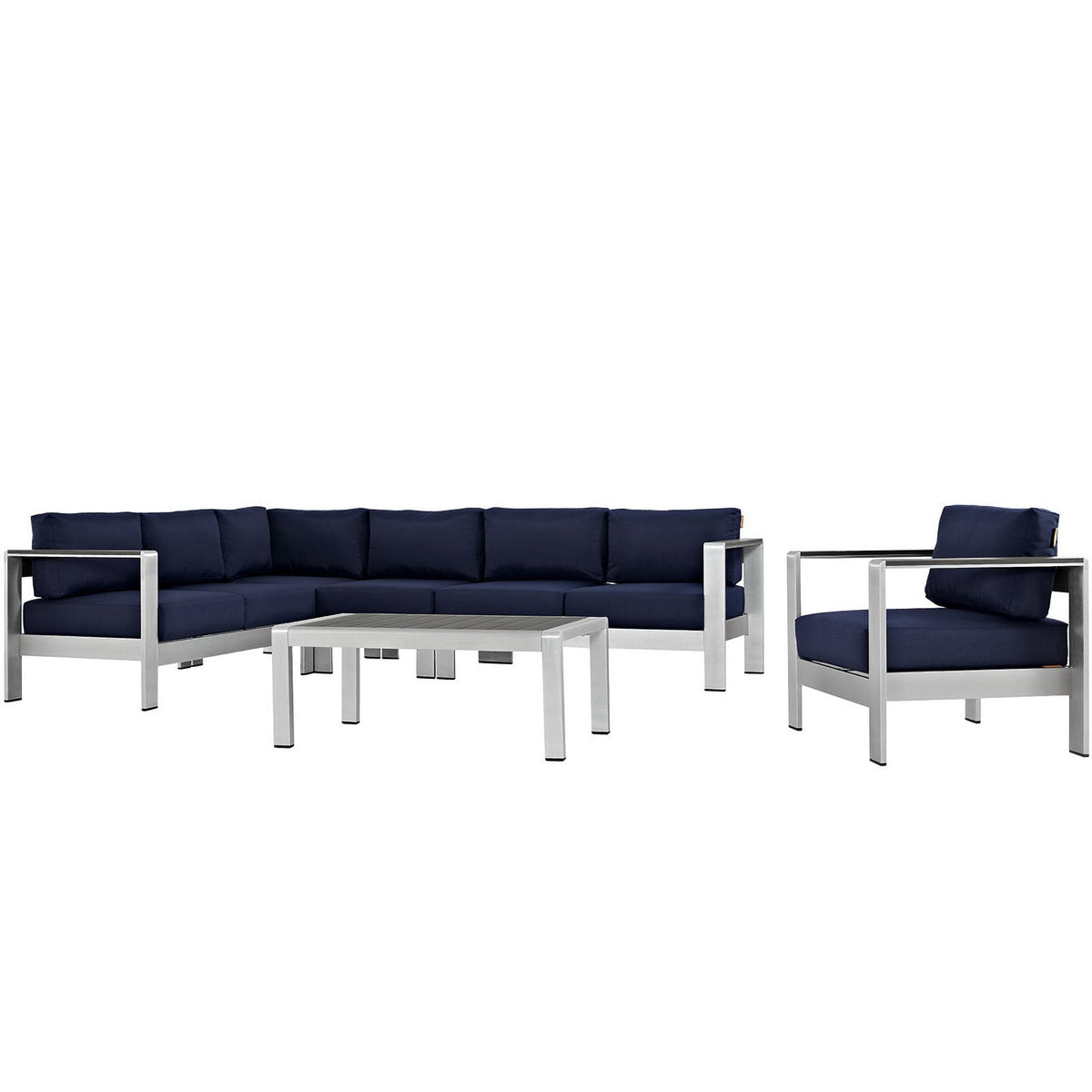 Shore Six Piece Patio and Aluminum Sofa Set navy cushions by HouseOfZazla on Tampa Home & Garden Store