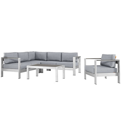 Modway Shore 5-Piece outdoor patio aluminum sectional sofa set with silver gray cushions on Tampa Home & Garden Store