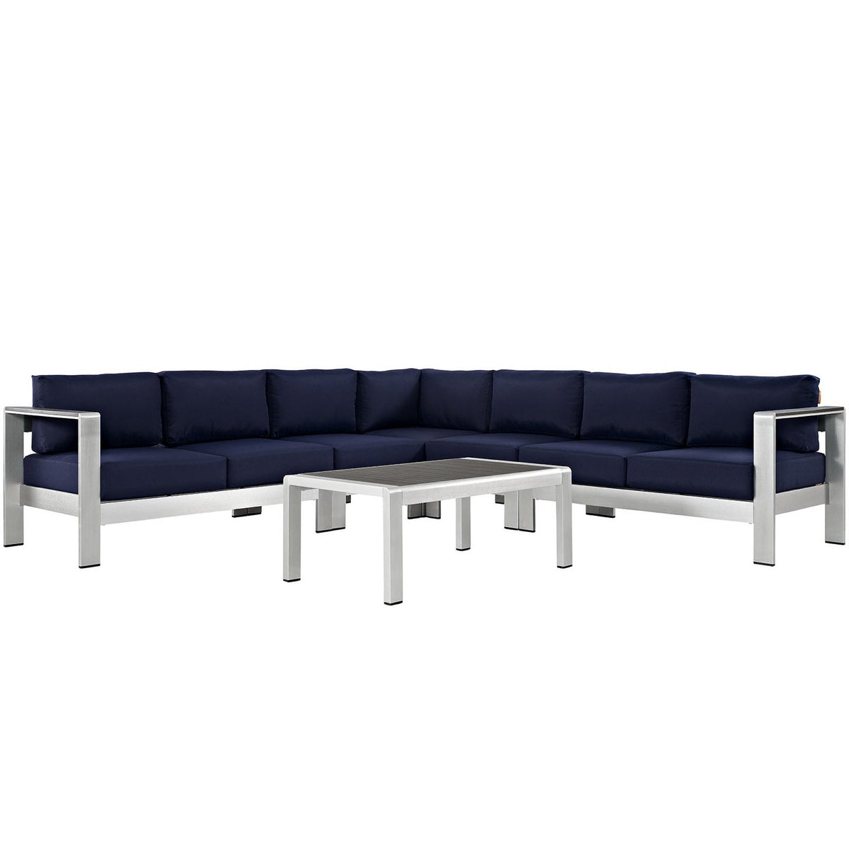Shore Six Piece Patio Sofa Set navy cushions aluminum frame by HouseOfZazla on Tampa Home & Garden Store