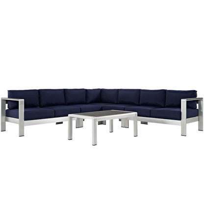 Shore Six Piece Patio Sofa Set navy cushions aluminum frame by HouseOfZazla on Tampa Home & Garden Store