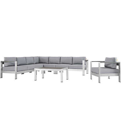 Shore 7-Piece outdoor aluminum sectional sofa set with gray cushions by Modway on Tampa Home & Garden Store