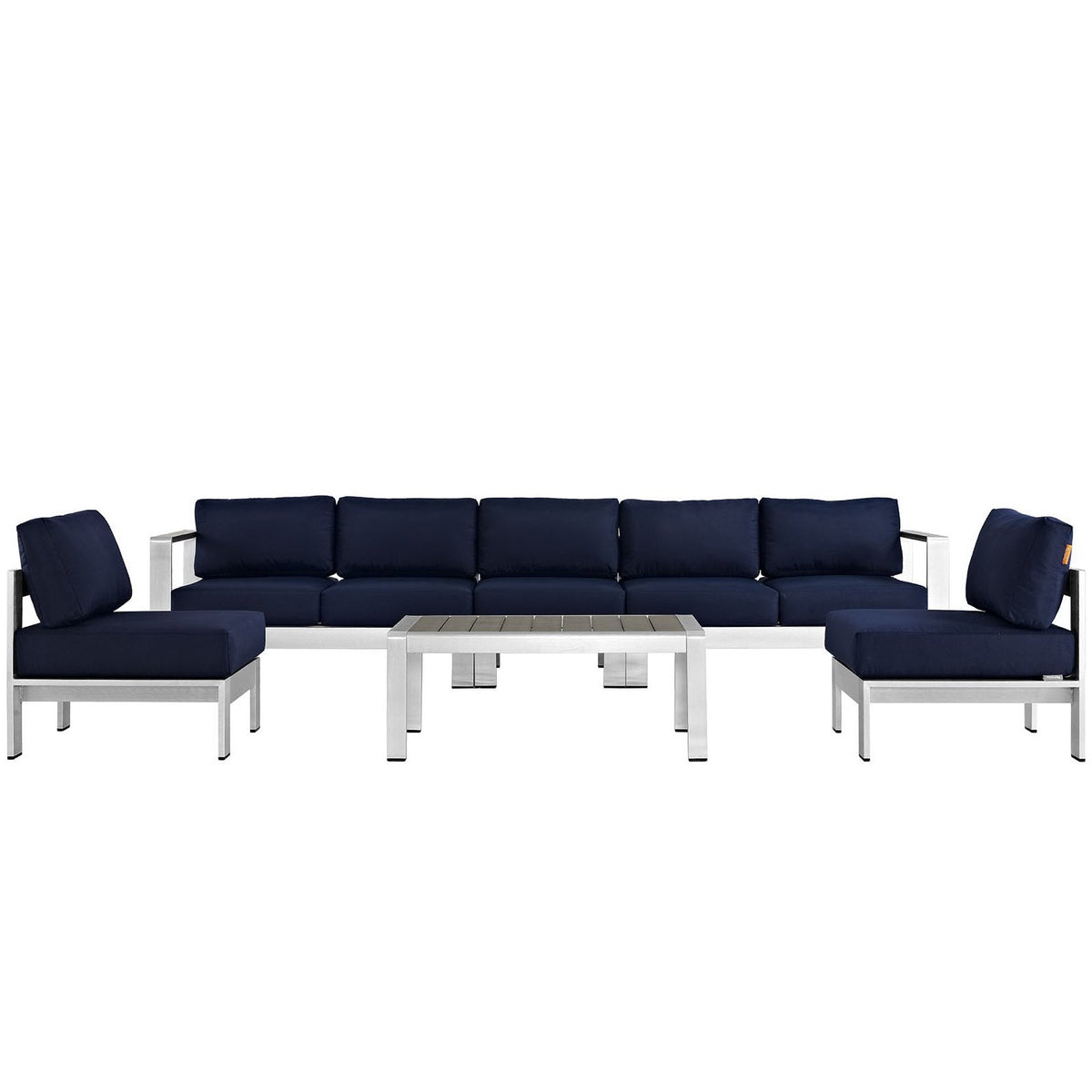 Shore Six Piece Patio and Aluminum Sofa Set navy cushions aluminum frame HouseOfZazla on Tampa Home & Garden Store