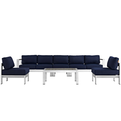Shore Six Piece Patio and Aluminum Sofa Set navy cushions aluminum frame HouseOfZazla on Tampa Home & Garden Store