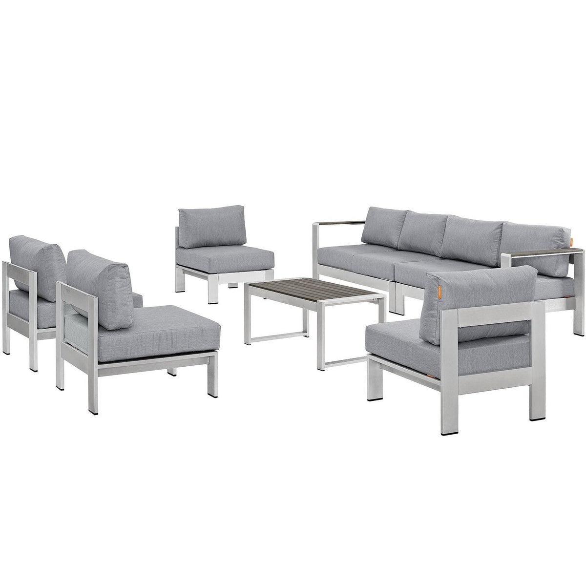 Shore 7 Piece Outdoor Patio Sectional Sofa Set gray cushions aluminum frame by HouseOfZazla on Tampa Home & Garden Store