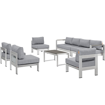 Shore 7 Piece Outdoor Patio Sectional Sofa Set gray cushions aluminum frame by HouseOfZazla on Tampa Home & Garden Store