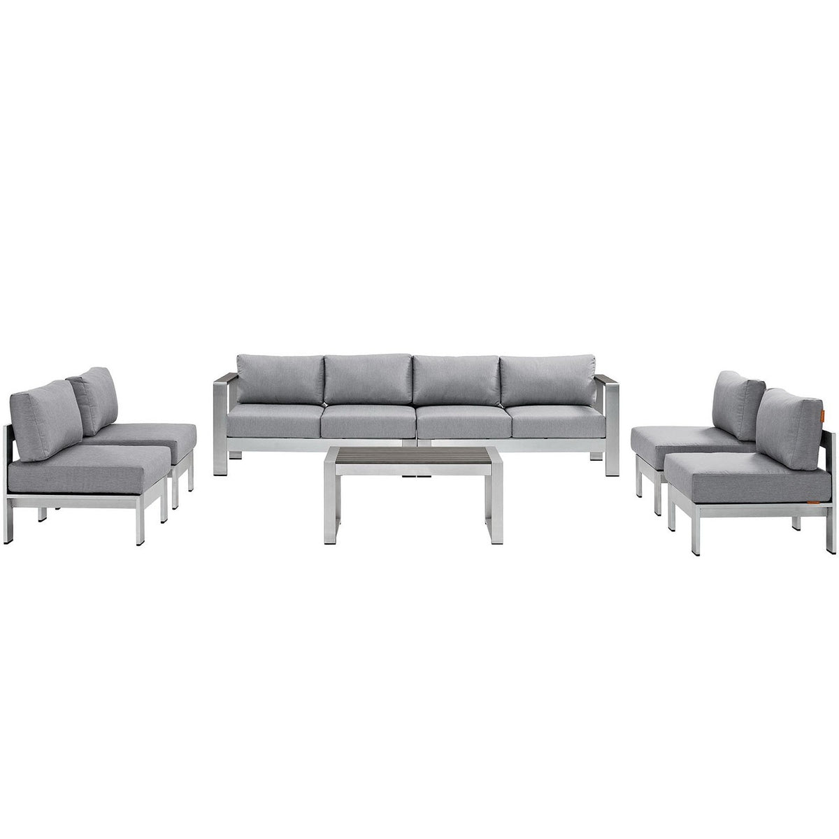 Shore 7-Piece Outdoor Patio Sectional Sofa Set gray cushions aluminum frame HouseOfZazla on Tampa Home & Garden Store