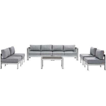 Shore 7-Piece Outdoor Patio Sectional Sofa Set gray cushions aluminum frame HouseOfZazla on Tampa Home & Garden Store