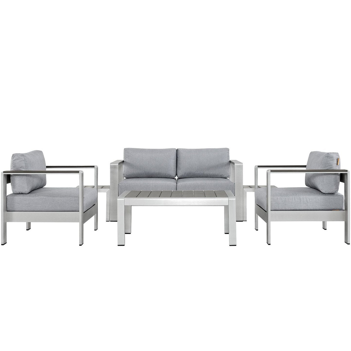 Shore 6 Piece Outdoor Patio Aluminum Sectional Sofa Set by HouseOfZazla with light gray cushions on Tampa Home & Garden Store