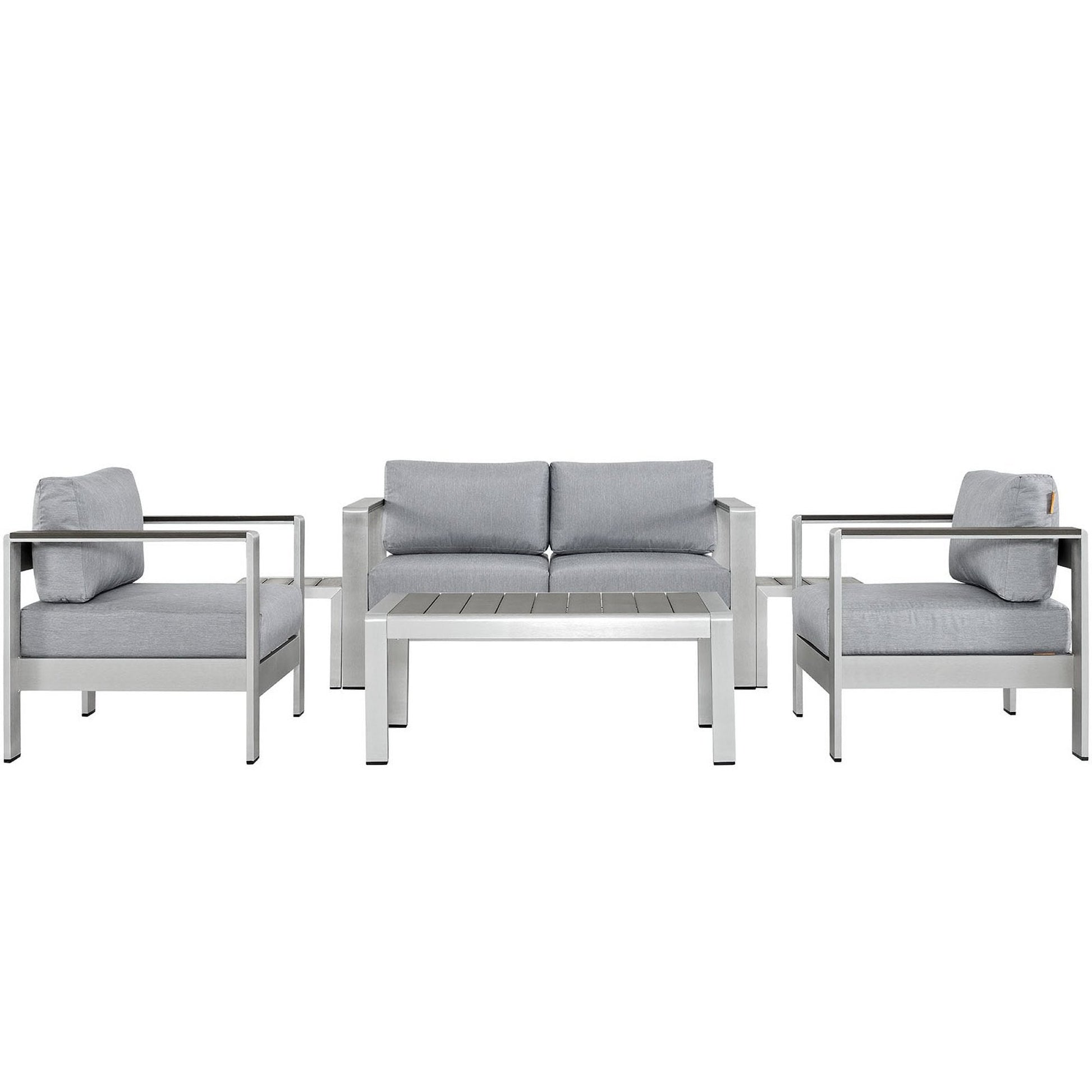 Shore 6 Piece Outdoor Patio Aluminum Sectional Sofa Set by HouseOfZazla with light gray cushions on Tampa Home & Garden Store