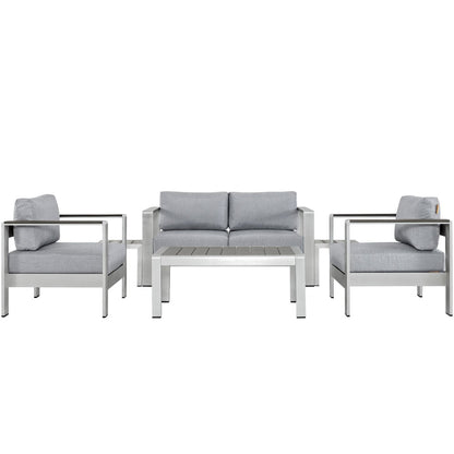 Shore 6 Piece Outdoor Patio Aluminum Sectional Sofa Set by HouseOfZazla with light gray cushions on Tampa Home & Garden Store