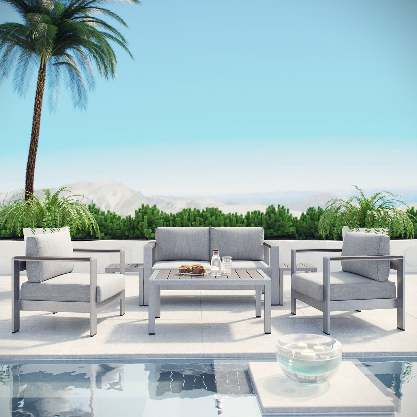 Shore Six Piece Patio and Aluminum Sofa Set