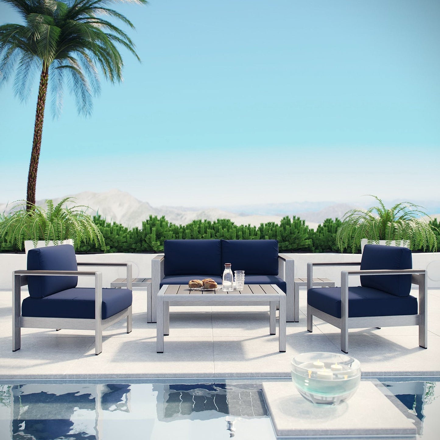 Shore Six Piece Patio and Aluminum Sofa Set