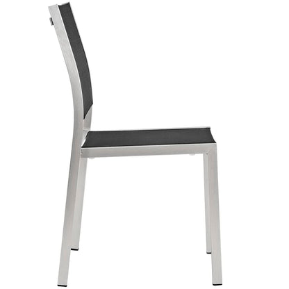 Shore 9 Piece Outdoor Patio Aluminum Dining Set chair closeup with black strap seating on Tampa Home & Garden Store
