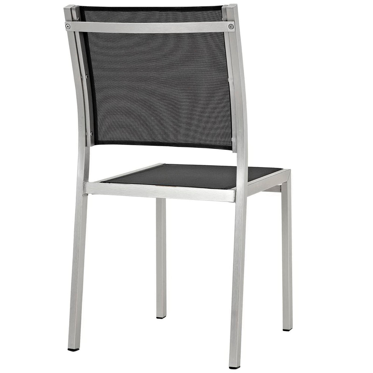 Shore outdoor aluminum dining chair with black mesh back and seat, silver frame on Tampa Home & Garden Store